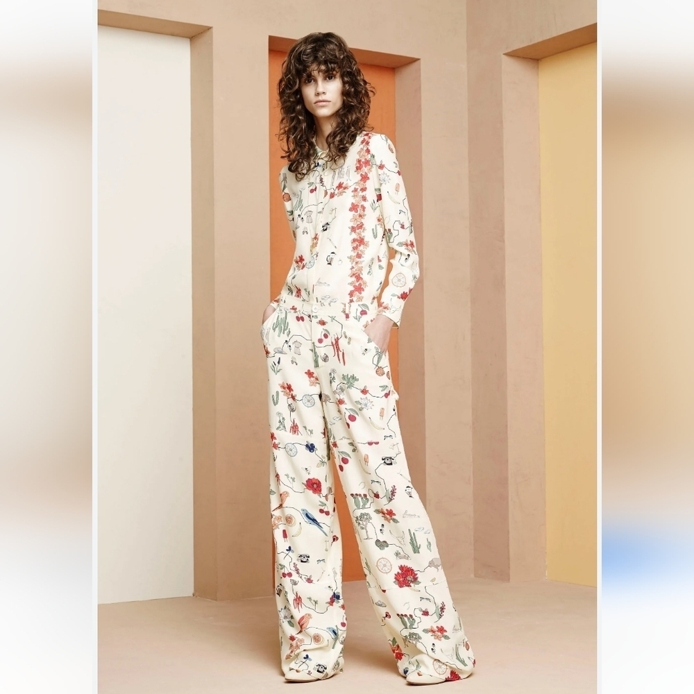 Tory Burch Silk Printed Wide Leg Pants, VGUC, Size 8